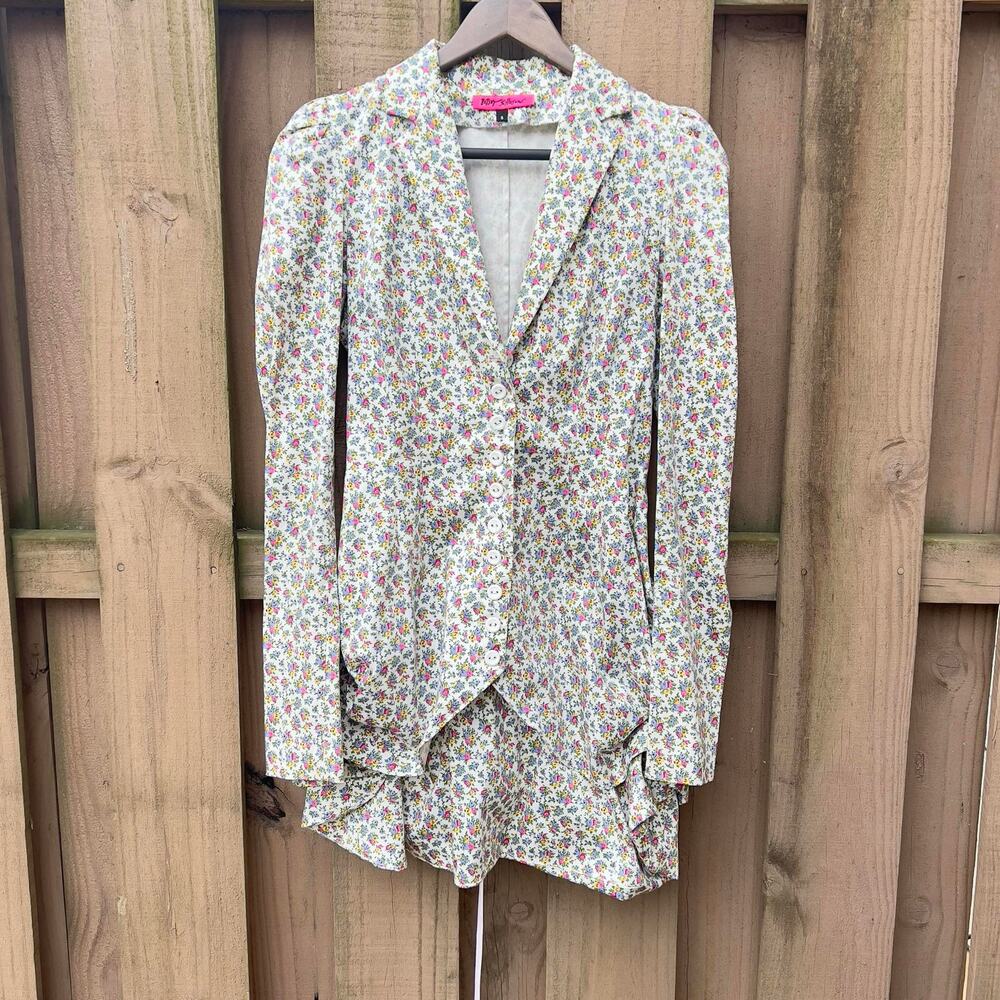 Betsey Johnson RARE Floral Print Peplum Corset Back Blazer Jacket - 6